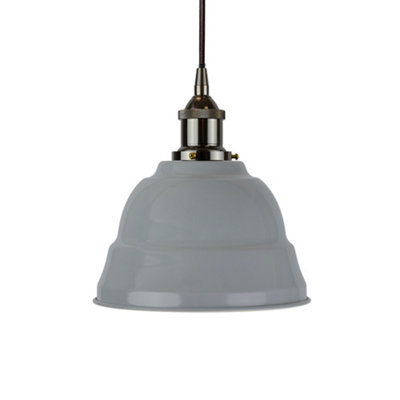French Grey Lincoln Painted Dome Pendant Light With Black Nickel Lamp Holder And Black Round CableSe Home from B&Q