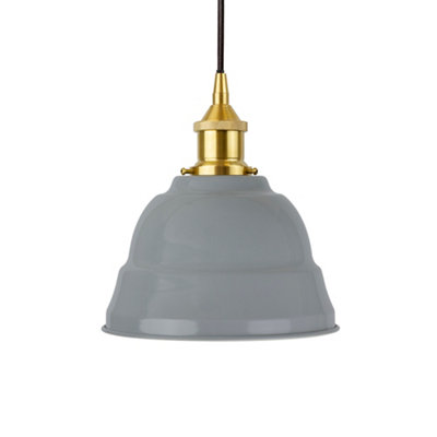 French Grey Lincoln Painted Dome Pendant Light With Polished Brass Lamp Holder And Black Round CableSe Home from B&Q