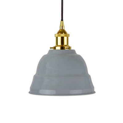 French Grey Lincoln Painted Dome Pendant Light With Gold Lamp Holder And Black Round CableSe Home from B&Q