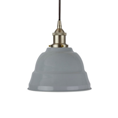 French Grey Lincoln Painted Dome Pendant Light With Brushed Chrome Lamp Holder And Black Round CableSe Home from B&Q
