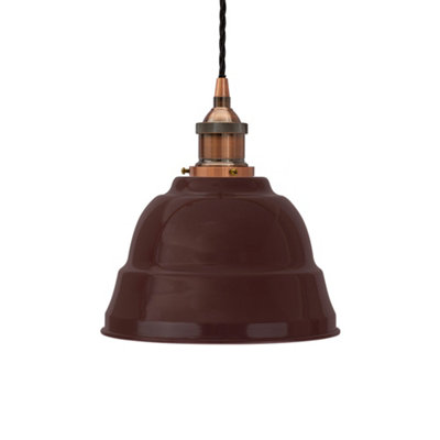 Burgundy Red Lincoln Painted Dome Pendant Light With Antique Copper Lamp Holder And Black Twisted CableSe Home from B&Q