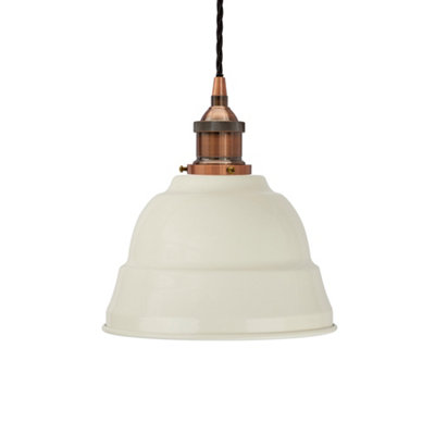 Clay White Lincoln Painted Dome Pendant Light With Antique Copper Lamp Holder And Black Twisted CableSe Home from B&Q