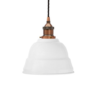 White Lincoln Painted Dome Pendant Light With Antique Copper Lamp Holder And Black Twisted CableSe Home from B&Q