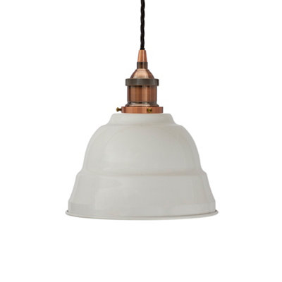 Pale Grey Lincoln Painted Dome Pendant Light With Antique Copper Lamp Holder And Black Twisted CableSe Home from B&Q