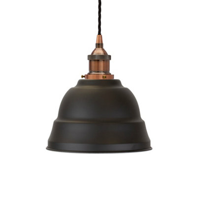 Matt Black Lincoln Painted Dome Pendant Light With Antique Copper Lamp Holder And Black Twisted CableSe Home from B&Q