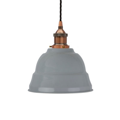 French Grey Lincoln Painted Dome Pendant Light With Antique Copper Lamp Holder And Black Twisted CableSe Home from B&Q