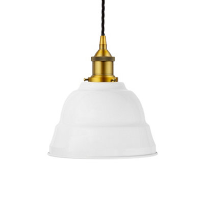 White Lincoln Painted Dome Pendant Light With Antique Gold Lamp Holder And Black Twisted CableSe Home from B&Q