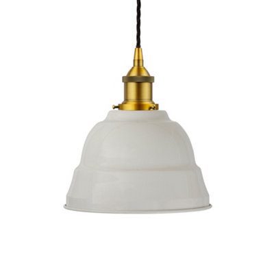 Pale Grey Lincoln Painted Dome Pendant Light With Antique Gold Lamp Holder And Black Twisted CableSe Home from B&Q