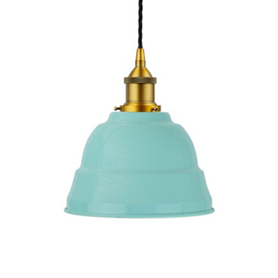 Duck Egg Blue Lincoln Painted Dome Pendant Light With Antique Gold Lamp Holder And Black Twisted CableSe Home from B&Q
