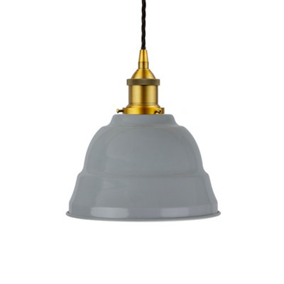 French Grey Lincoln Painted Dome Pendant Light With Antique Gold Lamp Holder And Black Twisted CableSe Home from B&Q