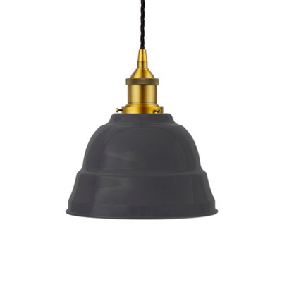 Slate Grey Lincoln Painted Dome Pendant Light With Antique Gold Lamp Holder And Black Twisted CableSe Home from B&Q