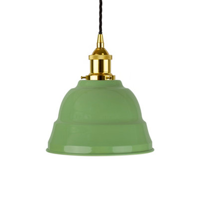 Mint Green Lincoln Painted Dome Pendant Light With Gold Lamp Holder And Black Twisted CableSe Home from B&Q