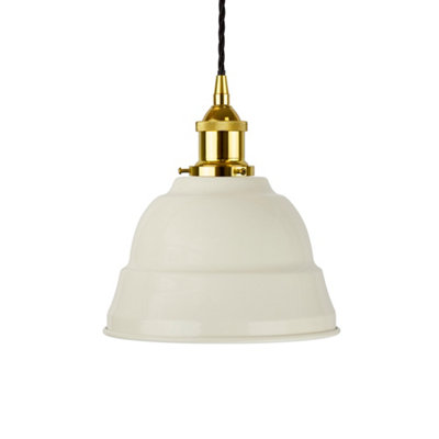 Clay White Lincoln Painted Dome Pendant Light With Gold Lamp Holder And Black Twisted CableSe Home from B&Q