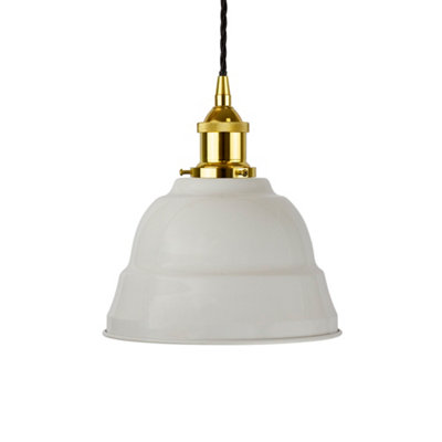 Pale Grey Lincoln Painted Dome Pendant Light With Gold Lamp Holder And Black Twisted CableSe Home from B&Q