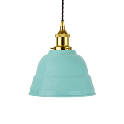 Duck Egg Blue Lincoln Painted Dome Pendant Light With Gold Lamp Holder And Black Twisted CableSe Home from B&Q