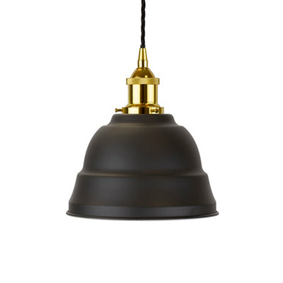 Matt Black Lincoln Painted Dome Pendant Light With Gold Lamp Holder And Black Twisted CableSe Home from B&Q
