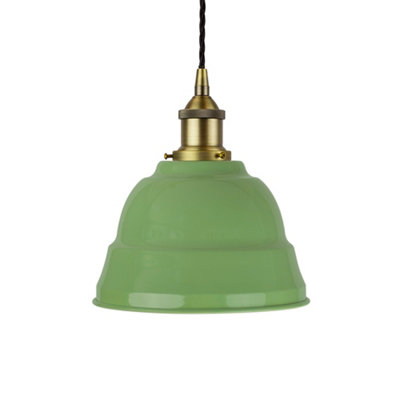 Mint Green Lincoln Painted Dome Pendant Light With Matt Antique Brass Lamp Holder And Black Twisted CableSe Home from B&Q