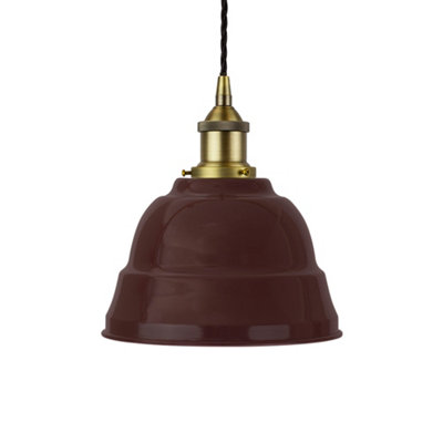 Burgundy Red Lincoln Painted Dome Pendant Light With Matt Antique Brass Lamp Holder And Black Twisted CableSe Home from B&Q