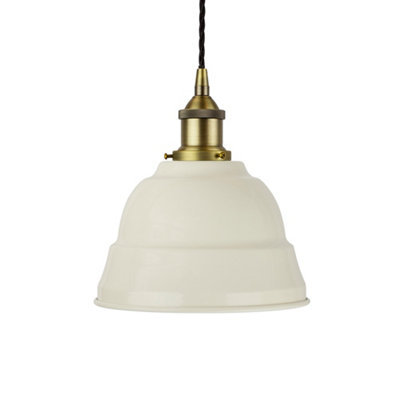 Clay White Lincoln Painted Dome Pendant Light With Matt Antique Brass Lamp Holder And Black Twisted CableSe Home from B&Q