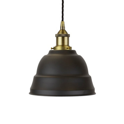 Matt Black Lincoln Painted Dome Pendant Light With Matt Antique Brass Lamp Holder And Black Twisted CableSe Home from B&Q