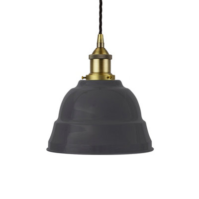 Slate Grey Lincoln Painted Dome Pendant Light With Matt Antique Brass Lamp Holder And Black Twisted CableSe Home from B&Q