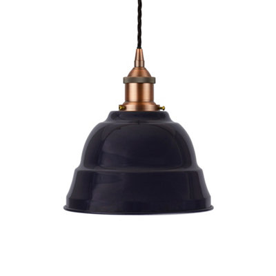 Navy Blue Lincoln Painted Dome Pendant Light With Matt Antique Copper Lamp Holder And Black Twisted CableSe Home from B&Q