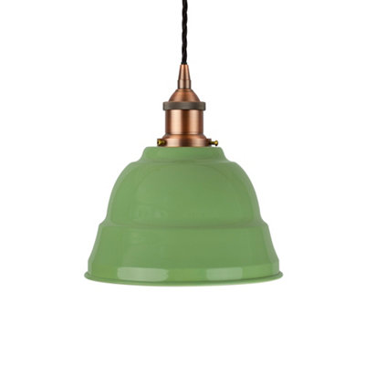 Mint Green Lincoln Painted Dome Pendant Light With Matt Antique Copper Lamp Holder And Black Twisted CableSe Home from B&Q