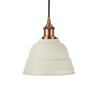 Clay White Lincoln Painted Dome Pendant Light With Matt Antique Copper Lamp Holder And Black Twisted CableSe Home from B&Q