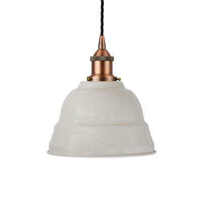 Pale Grey Lincoln Painted Dome Pendant Light With Matt Antique Copper Lamp Holder And Black Twisted CableSe Home from B&Q