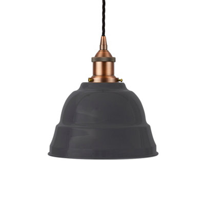 Slate Grey Lincoln Painted Dome Pendant Light With Matt Antique Copper Lamp Holder And Black Twisted CableSe Home from B&Q