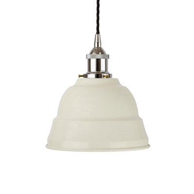 Clay White Lincoln Painted Dome Pendant Light With Nickel Lamp Holder And Black Twisted CableSe Home from B&Q