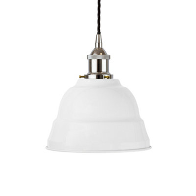 White Lincoln Painted Dome Pendant Light With Nickel Lamp Holder And Black Twisted CableSe Home from B&Q