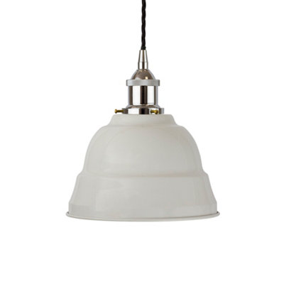 Pale Grey Lincoln Painted Dome Pendant Light With Nickel Lamp Holder And Black Twisted CableSe Home from B&Q