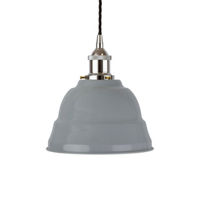 French Grey Lincoln Painted Dome Pendant Light With Nickel Lamp Holder And Black Twisted CableSe Home from B&Q