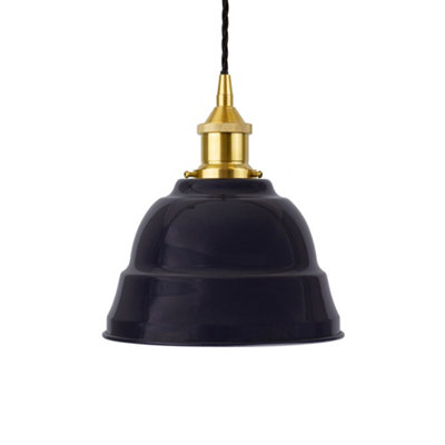 Navy Blue Lincoln Painted Dome Pendant Light With Polished Brass Lamp Holder And Black Twisted CableSe Home from B&Q