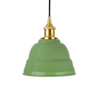 Mint Green Lincoln Painted Dome Pendant Light With Polished Brass Lamp Holder And Black Twisted CableSe Home from B&Q