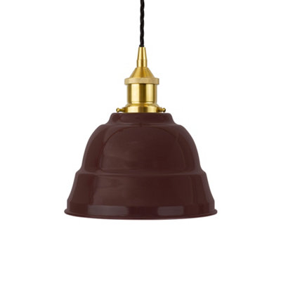 Burgundy Red Lincoln Painted Dome Pendant Light With Polished Brass Lamp Holder And Black Twisted CableSe Home from B&Q