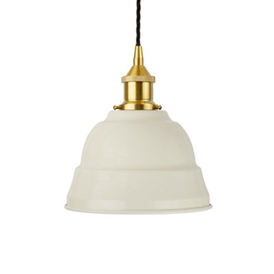 Clay White Lincoln Painted Dome Pendant Light With Polished Brass Lamp Holder And Black Twisted CableSe Home from B&Q