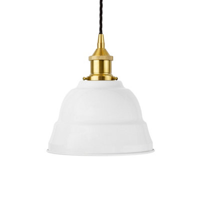 White Lincoln Painted Dome Pendant Light With Polished Brass Lamp Holder And Black Twisted CableSe Home from B&Q