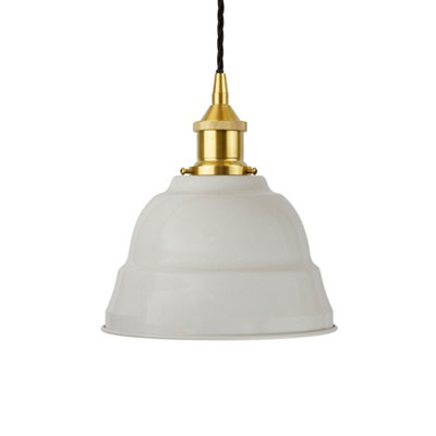 Pale Grey Lincoln Painted Dome Pendant Light With Polished Brass Lamp Holder And Black Twisted CableSe Home from B&Q