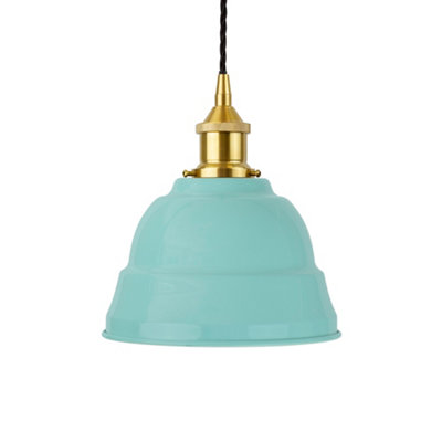 Duck Egg Blue Lincoln Painted Dome Pendant Light With Polished Brass Lamp Holder And Black Twisted CableSe Home from B&Q