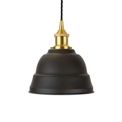 Matt Black Lincoln Painted Dome Pendant Light With Polished Brass Lamp Holder And Black Twisted CableSe Home from B&Q