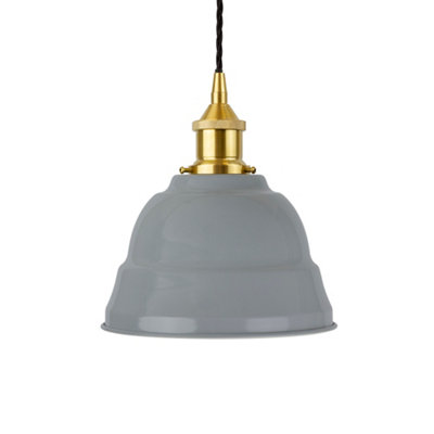 French Grey Lincoln Painted Dome Pendant Light With Polished Brass Lamp Holder And Black Twisted CableSe Home from B&Q