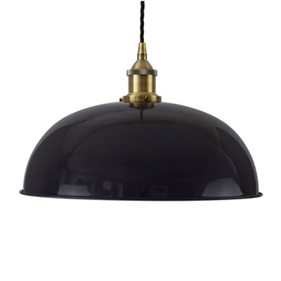 Navy Blue Worcester Painted Dome Pendant Light With Antique Brass Lamp Holder And Black Twisted CableSe Home from B&Q