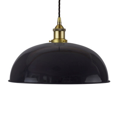Navy Blue Worcester Painted Dome Pendant Light With Matt Antique Brass Lamp Holder And Black Twisted CableSe Home from B&Q