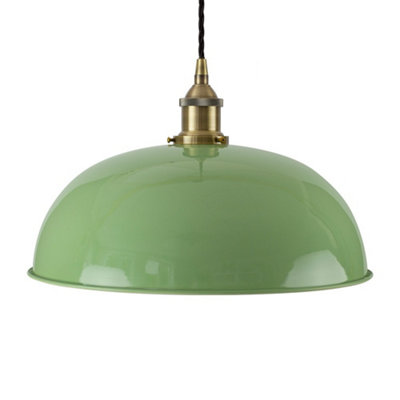 Mint Green Worcester Painted Dome Pendant Light With Antique Brass Lamp Holder And Black Twisted CableSe Home from B&Q