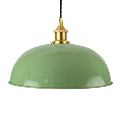 Mint Green Worcester Painted Dome Pendant Light With Polished Brass Lamp Holder And Black Twisted CableSe Home from B&Q