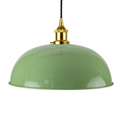 Mint Green Worcester Painted Dome Pendant Light With Gold Lamp Holder And Black Twisted CableSe Home from B&Q