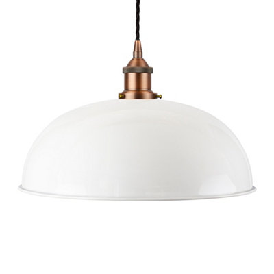 White Worcester Painted Dome Pendant Light With Matt Antique Copper Lamp Holder And Black Twisted CableSe Home from B&Q