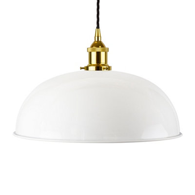 White Worcester Painted Dome Pendant Light With Gold Lamp Holder And Black Twisted CableSe Home from B&Q